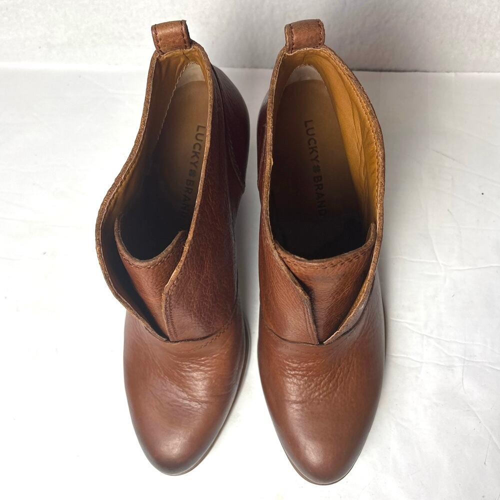 LUCKY BRAND Ehllen Brown Leather Slip On Ankle Boots Stacked Heel US Size 10 - Picture 10 of 10